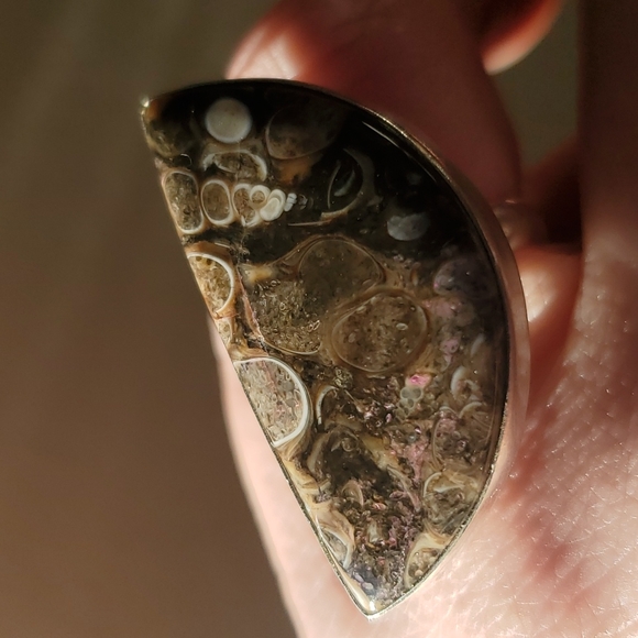 New Turritella Agate Fossil 925 Silver Ring. - Picture 2 of 12